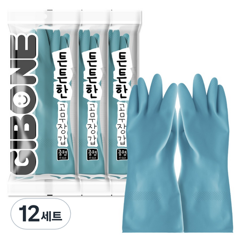 기본에 튼튼한 고무장갑, 토파즈 블루, 중(M), 12세트