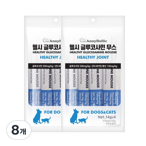 애니홀릭 반려동물 헬시 글루코사민 무스 영양제, 4회분, 치킨&참치, 8개