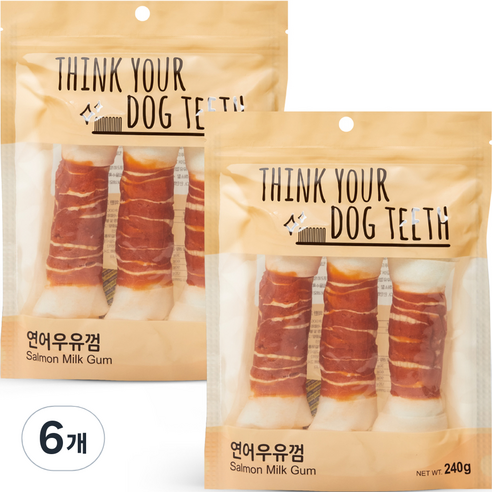 띵크유어도그티 강아지 우유 덴탈껌 대형 3p, 연어우유껌, 240g, 6개