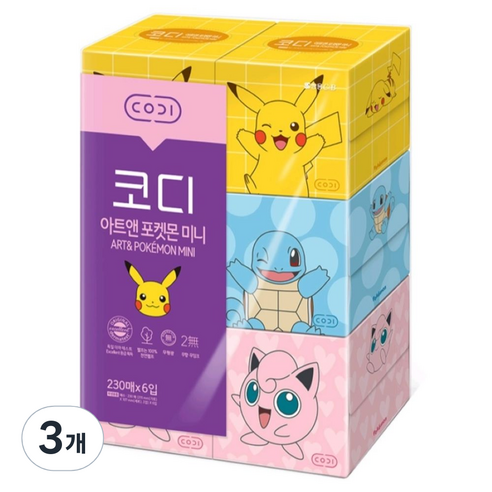 코디 아트앤 포켓몬 미니 2겹 랜덤발송, 6개입, 3개
