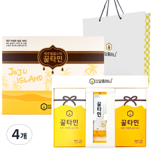 꿀타민 제주벌꿀 스틱 선물세트 8호 12g x 21p + 쇼핑백, 252g, 4개