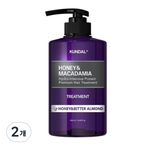쿤달 단백질 헤어 트리트먼트 허니앤비터아몬드향, 500ml, 2개