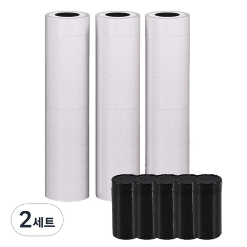 델리 라벨기 스티커 리필용지 무지 3롤 + 잉크 5p 세트, 1칸, 2세트