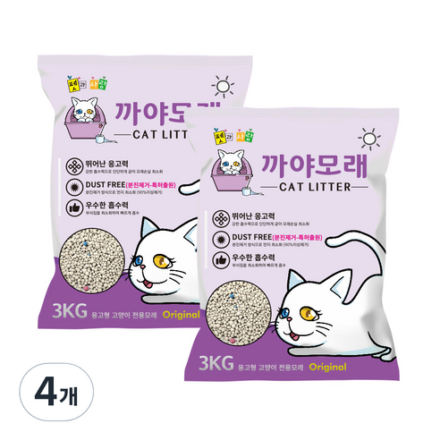 펫과사람 먼지없는 벤토나이트 고양이 까야모래 오리지날, 4개, 3kg