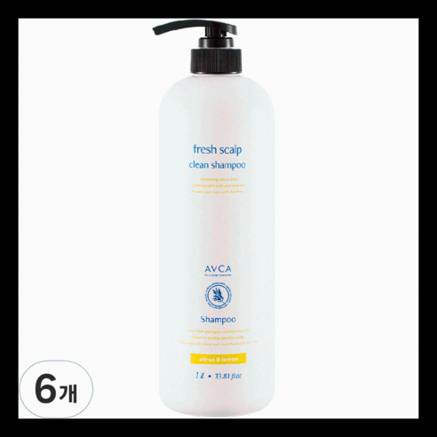 아브카 프레쉬 두피 클린 샴푸 시트러스앤레몬향, 6개, 1000ml
