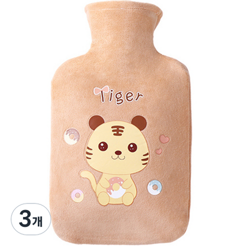 쿼르디 보온 물주머니 핸드워머 타이거 베이지 500ml, 3개