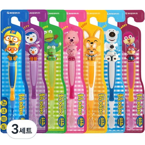 케이엠제약 뽀로로 유아 칫솔 7종 세트, 혼합 색상, 7개입, 3세트