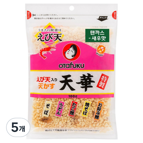 오타후쿠 텐까스 새우맛 우동 후레이크, 5개, 100g