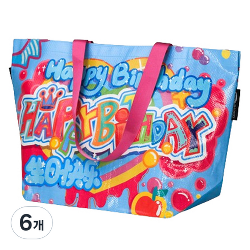 마켓감성 컬러 다회용 타포린백, 블루 생축, 6개