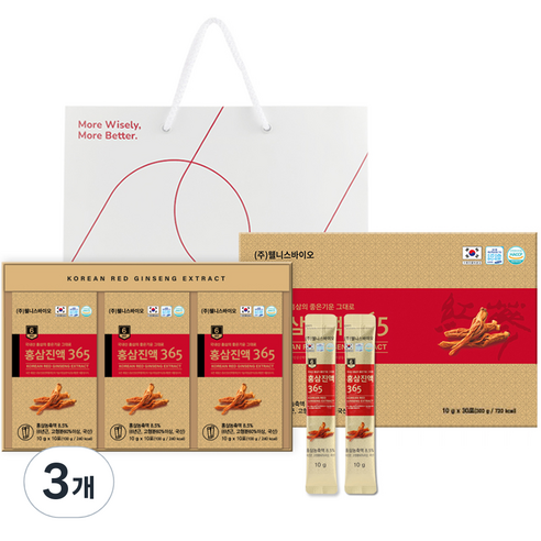 웰니스바이오 홍삼진액 365 스틱 30p + 쇼핑백, 300g, 3개