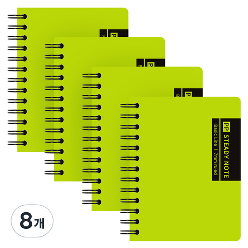 포포팬시 칼라 PP 미니 좌철 수첩 80매, 그린, 8개