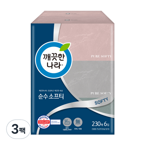 깨끗한나라 순수 소프티 미용티슈 230매, 230매입, 18개