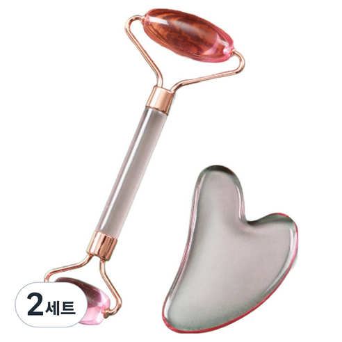 리브리카 다용도 페이스 리프팅 마사지 롤러 + 괄사 세트, 2세트, 투명핑크