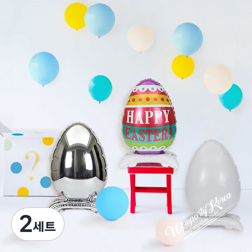 와우파티코리아 부활절 스탠딩 에그 풍선 세트, 블루, 2세트