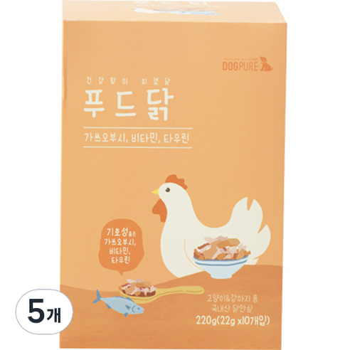 도그퓨어 강아지 고양이 푸드닭 간식 22g x 10p, 오리지널, 220g, 5개