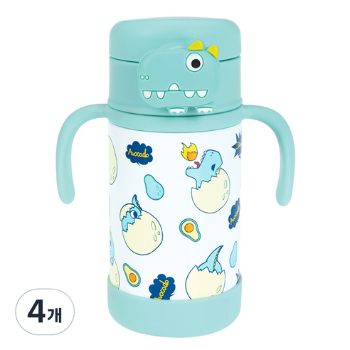 누비 아동용 스텐 버튼 빨대컵 280ml, 4개, 다이노민트