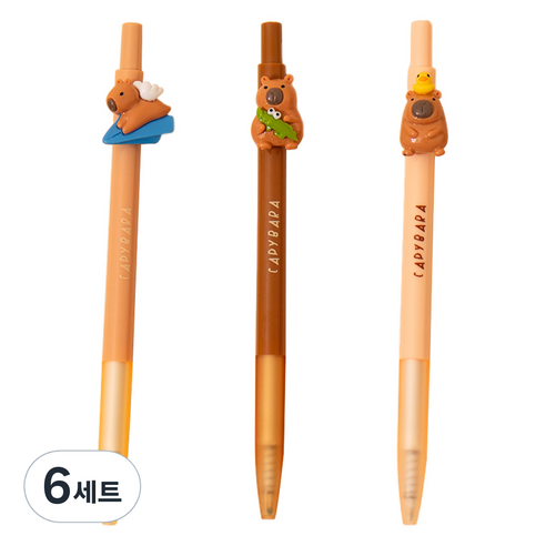 아트조이 카피바라 클릭 젤 잉크펜 3종 세트 0.5mm, 6세트, 비행기 + 악어 + 오리