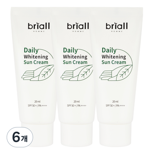 브리올옴므 남성용 데일리 화이트닝 선크림 SPF50+ PA++++, 20ml, 6개