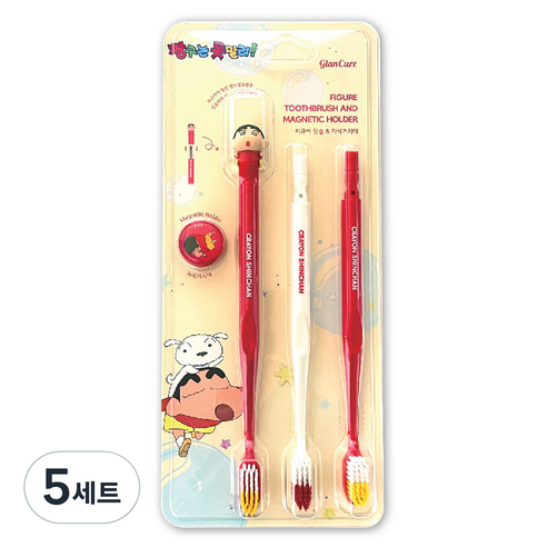 짱구는못말려 피규어 칫솔 + 리필 2p + 자석 거치대 세트, 3개입, 5세트