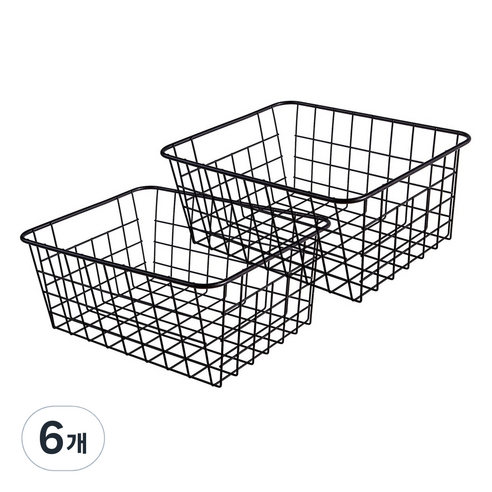 모나코올리브 망고너츠 철제와이어 정리바스켓, 블랙, 6개