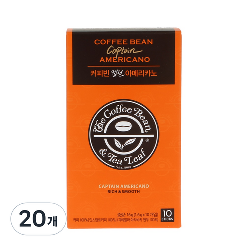 커피빈 캡틴 아메리카노 스틱커피, 1.6g, 20개