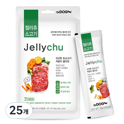 닥터독 젤리츄 반려동물 간식 파우치 10g, 소고기, 25개