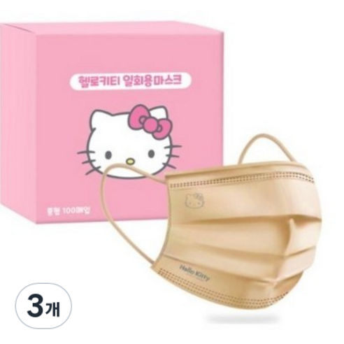 프로월드컵 헬로키티 마스크 중형, 100매입, 3개, 베이지