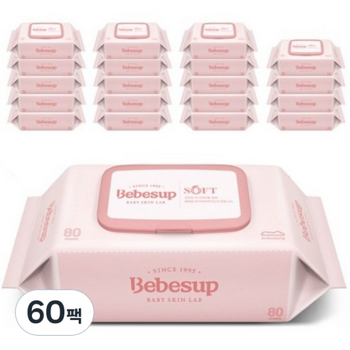 베베숲 소프트 물티슈 캡형, 80매, 60팩
