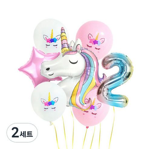 이모쿠비 생일파티 숫자풍선세트, 유니콘 2, 2세트