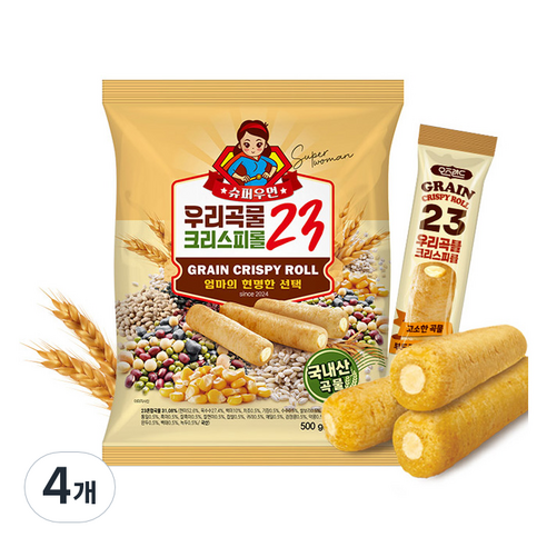 슈퍼우먼 우리곡물 크리스피 23곡 과자 50p, 4개, 500g
