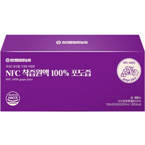 참앤들 황토농원 100% 포도 NFC 착즙 원액 30개, 3L 
건강즙/음료