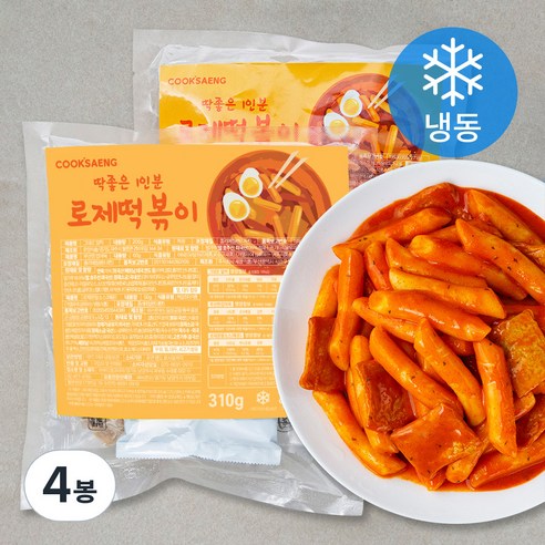 쿡생 딱좋은 1인분 로제떡볶이 (냉동), 4봉, 310g