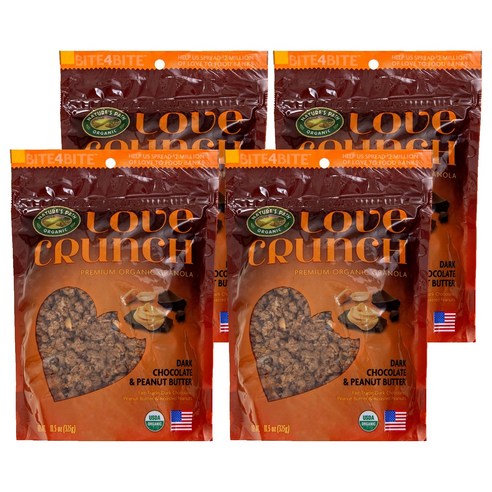 Nature''s Path 러브크런치 프리미엄 오가닉 그래놀라 다크초코 앤 피넛버터 씨리얼, 325g, 4개