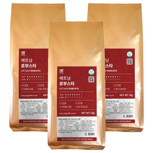 1킬로커피 싱글오리진 베트남 로부스타, 1kg, 3개, 홀빈(분쇄안함)