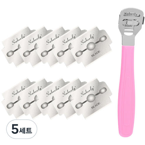 모모리빙 굳은살제거 발 각질 면도기 핑크 + 면도날 10p 세트, 5세트