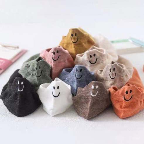 워더미 여성용 해피 스마일 자수 포인트 스니커즈 단목 양말 10켤레 세트 CHW399