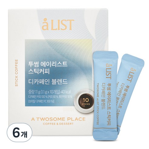 투썸플레이스 에이리스트 스틱커피 디카페인 블렌드, 1.1g, 10개입, 6개