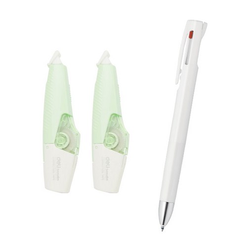 델리 펜타입 수정 테이프 2p + 블랜 2 플러스 S 멀티펜 0.5mm 세트, 마카롱 그린(테이프), 화이트(펜), 1세트