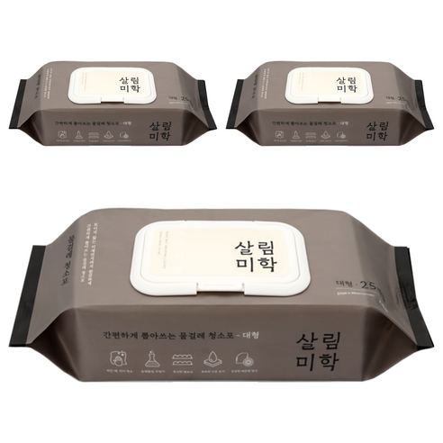살림미학 물걸레 청소포 대형 25매, 3개