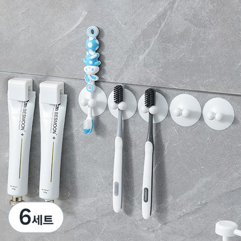 무식이네 공중부양 흡착 칫솔걸이 5p +접착 치약걸이 2p 세트, 화이트, 6세트