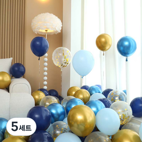 피앤비유니티 풍선 50p 세트 블루, 07 다크블루 컨페티 5색혼합, 5세트