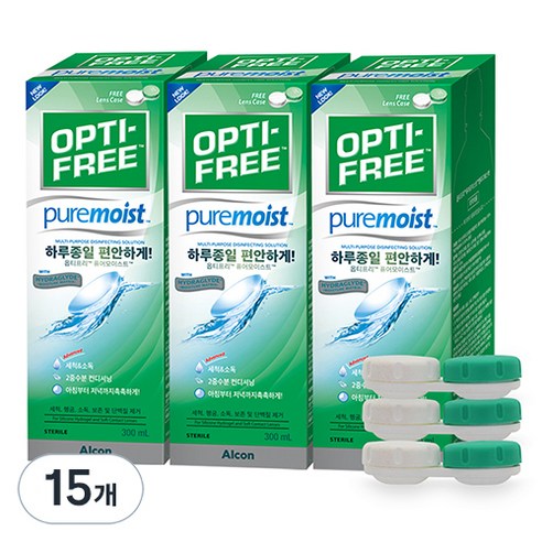 옵티프리 퓨어모이스트 렌즈세정액 + 렌즈케이스, 300ml, 15개