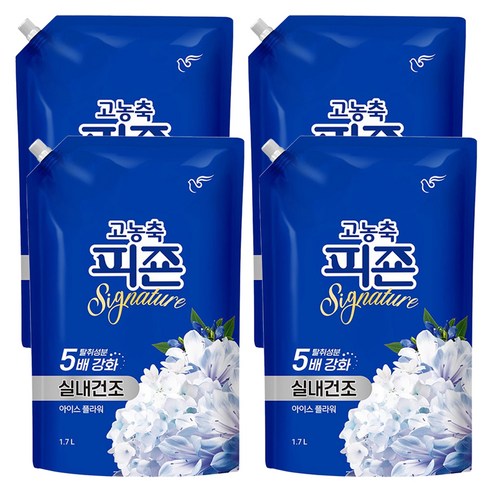 피죤 시그니처 실내건조 고농축 섬유유연제 아이스 플라워 리필, 1.7L, 4개