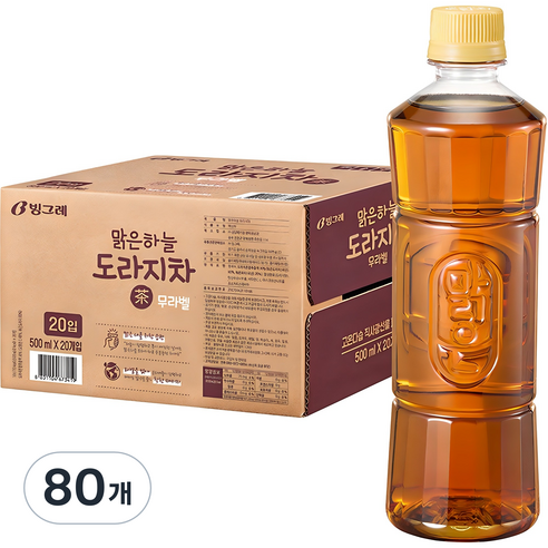 빙그레 맑은하늘 도라지차 무라벨, 500ml, 80개