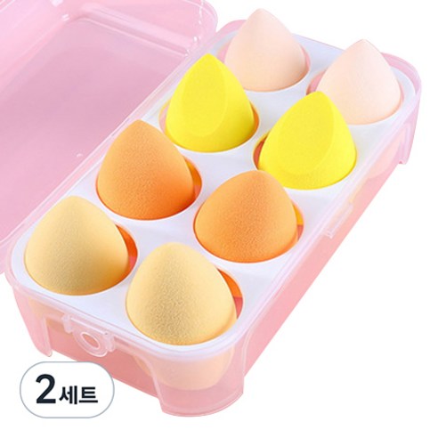 에이러블 B1754 메이크업 쿠션 퍼프 4종 x 2p + 케이스, 2세트, 옐로우