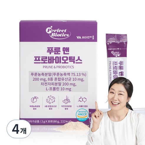 비타민마을 퍼펙트 바이오틱스 푸룬 앤 프로바이오틱스 30p, 60g, 4개