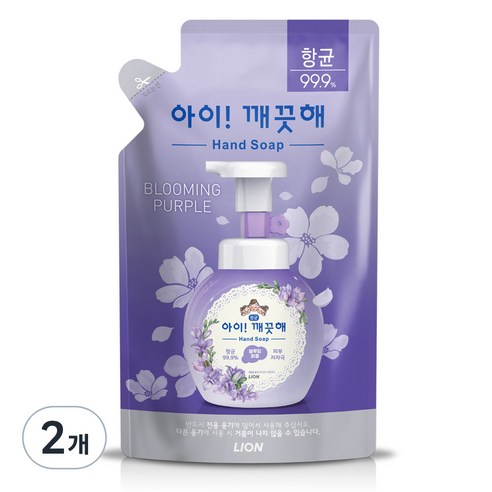 아이깨끗해 항균 폼 핸드솝 블루밍 퍼플 리필, 200ml, 2개