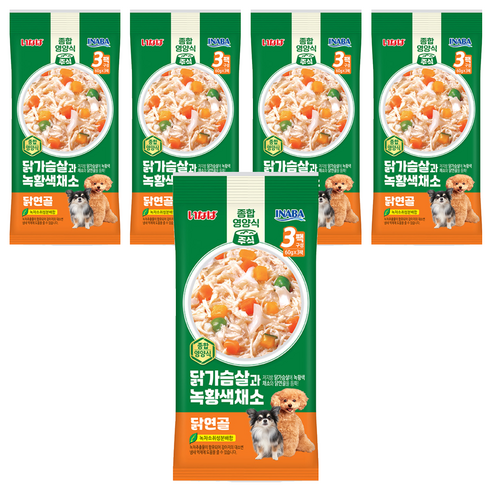 이나바 강아지 닭가슴살과 녹황색채소 파우치 QDR-144, 180g, 5개, 혼합맛(닭가슴살/채소/닭연골)