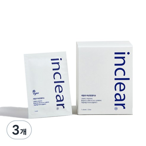 인클리어 데일리 여성 청결 티슈 25p, 150g, 3개