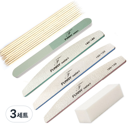 퍼니네일 프리미엄 지브라파일 세트, 지브라3종+쿠션3way광파일+샌딩블럭+우드스틱10p, 3세트